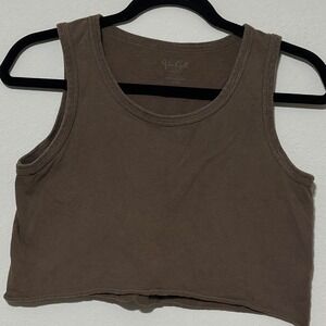 Brandy Melville Brown‎ Ribbed Cropped Tank Top Size S